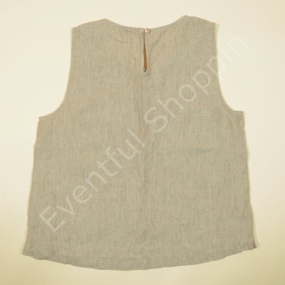 Eileen Fisher Linen Top Womens PS Beige Jewel Neck Sleeveless Petite - Picture 3 of 5